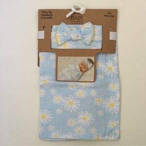 NEW Newborn Baby Blanket & Headband Floral Blue Daisies | Baby Essentials